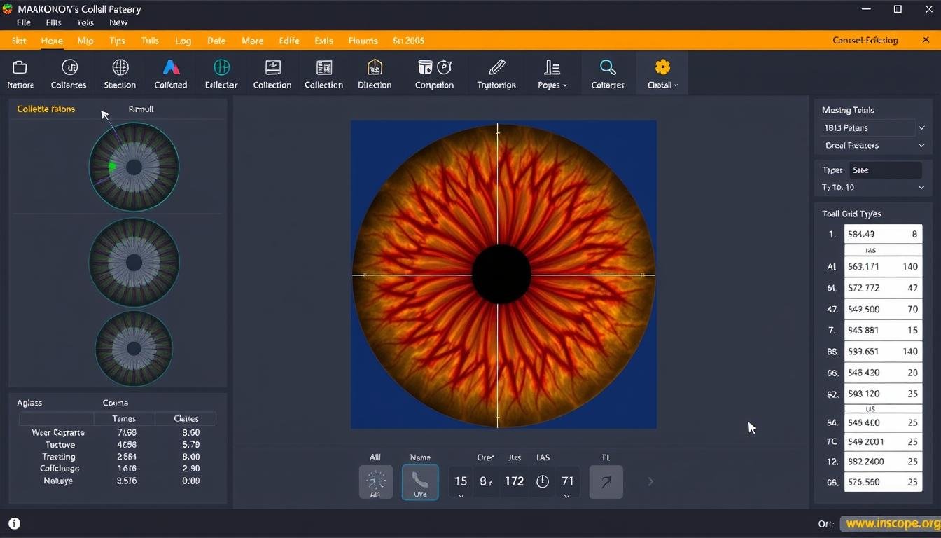 Screenshot of MAIKONG iridology software analyzing collarette patterns Screenshot of MAIKONG iridology software analyzing collarette patterns