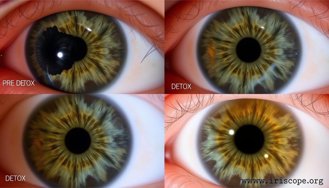 Sequential images showing iris changes through different detox phases