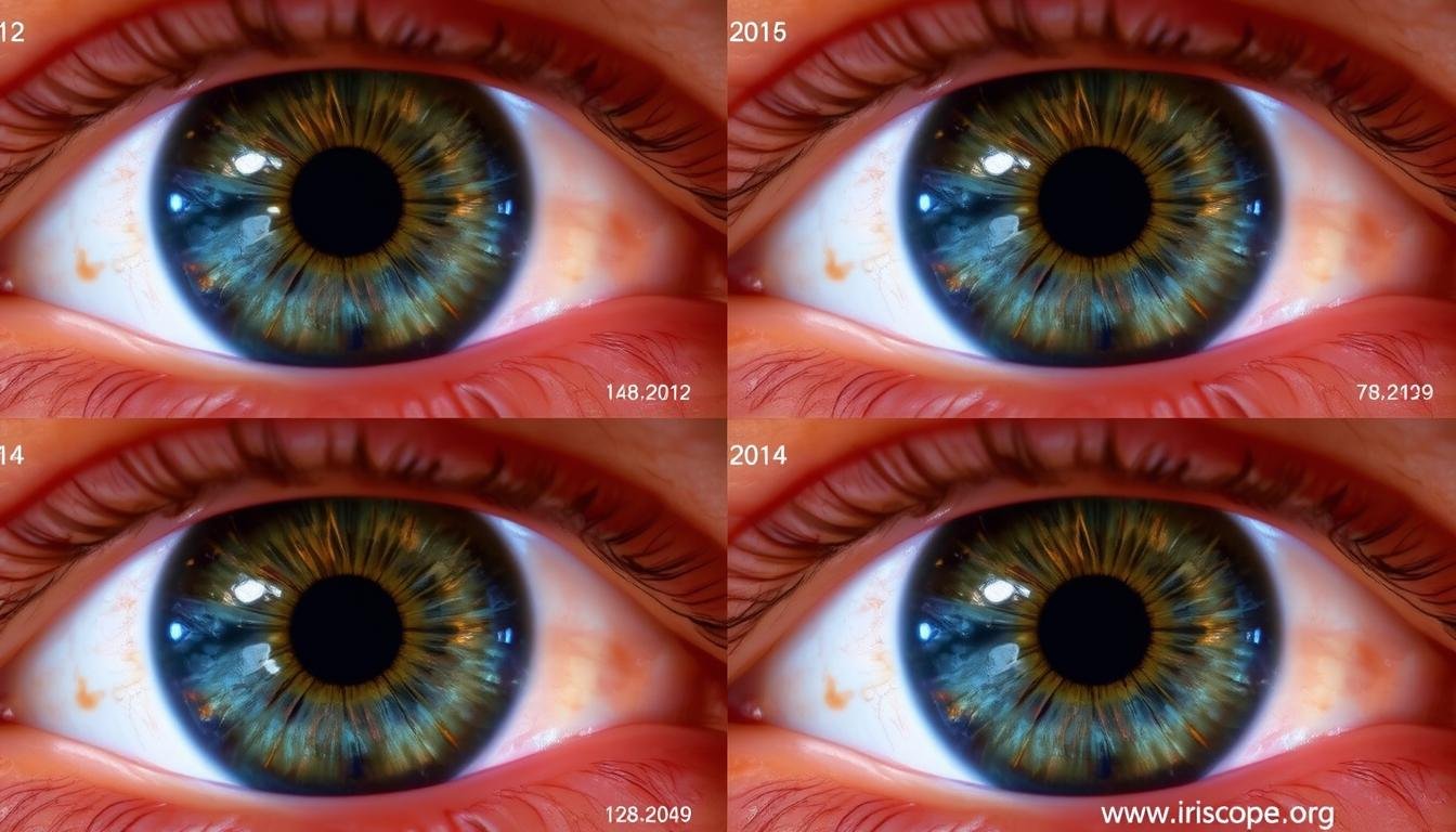 Series of consistent iris images taken with professional iridology camera over time Series of consistent iris images taken with professional iridology camera over time