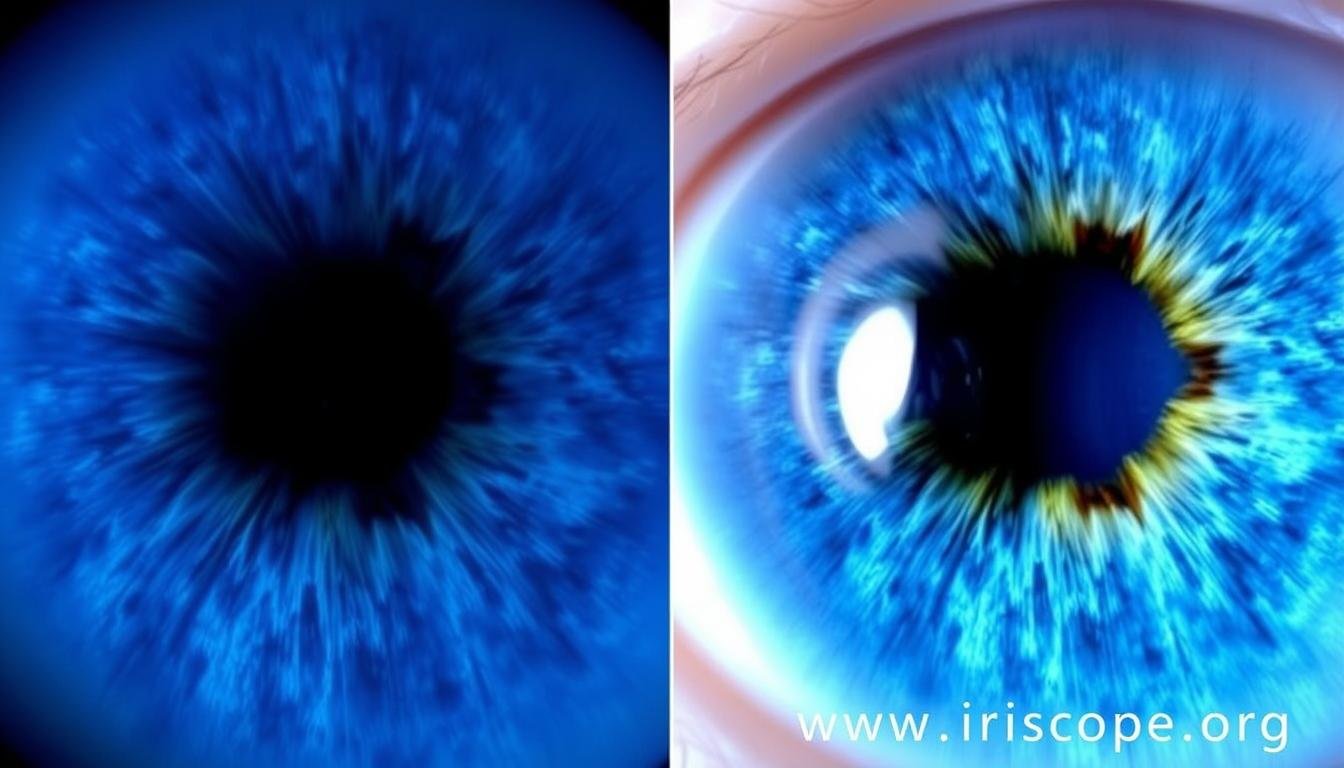 Side-by-side comparison of iris images from professional vs. consumer cameras