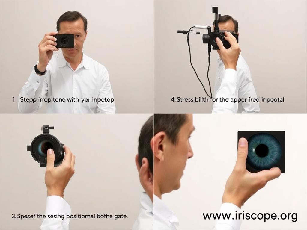 Step-by-step demonstration of taking iris photos with an iridology camera