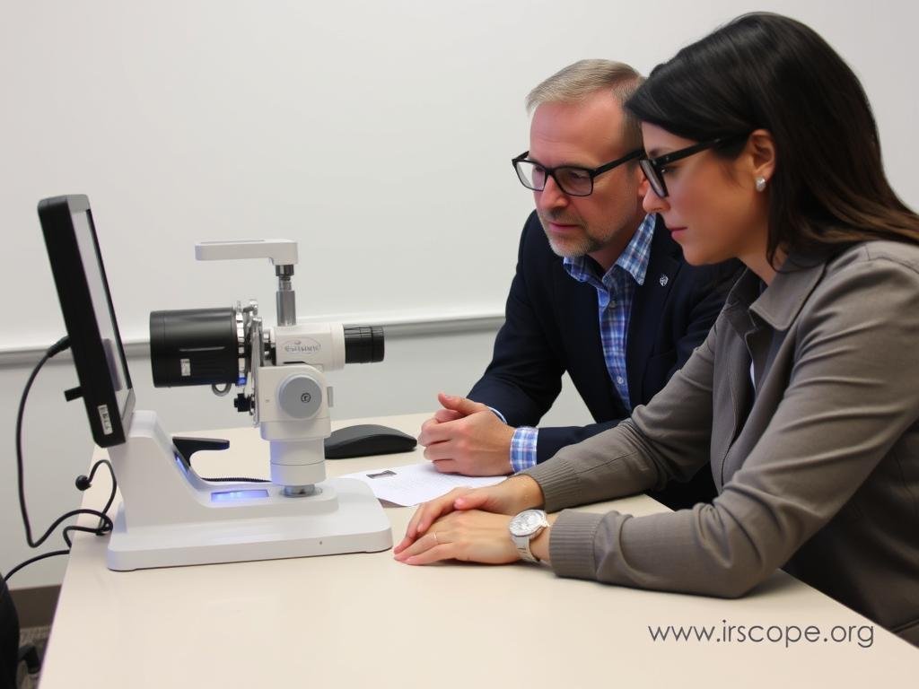 Student practicing iridology analysis during certification training Student practicing iridology analysis during certification training
