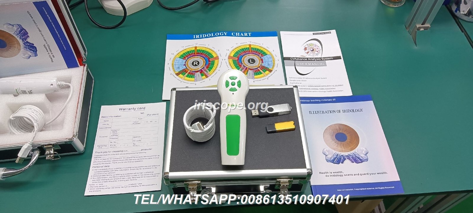 Professional iridology camera setup with computer displaying iris analysis software