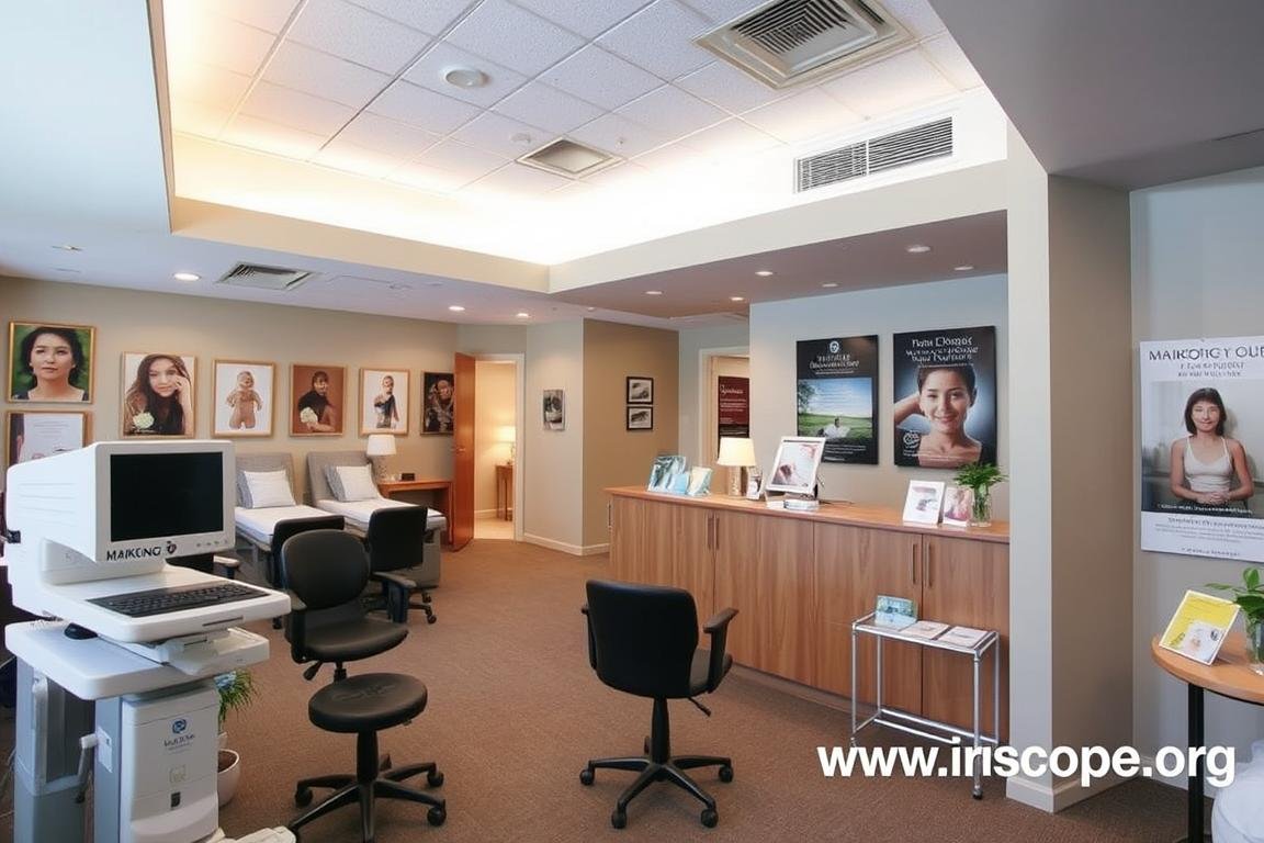 Busy wellness center with MAIKONG iridology system in use