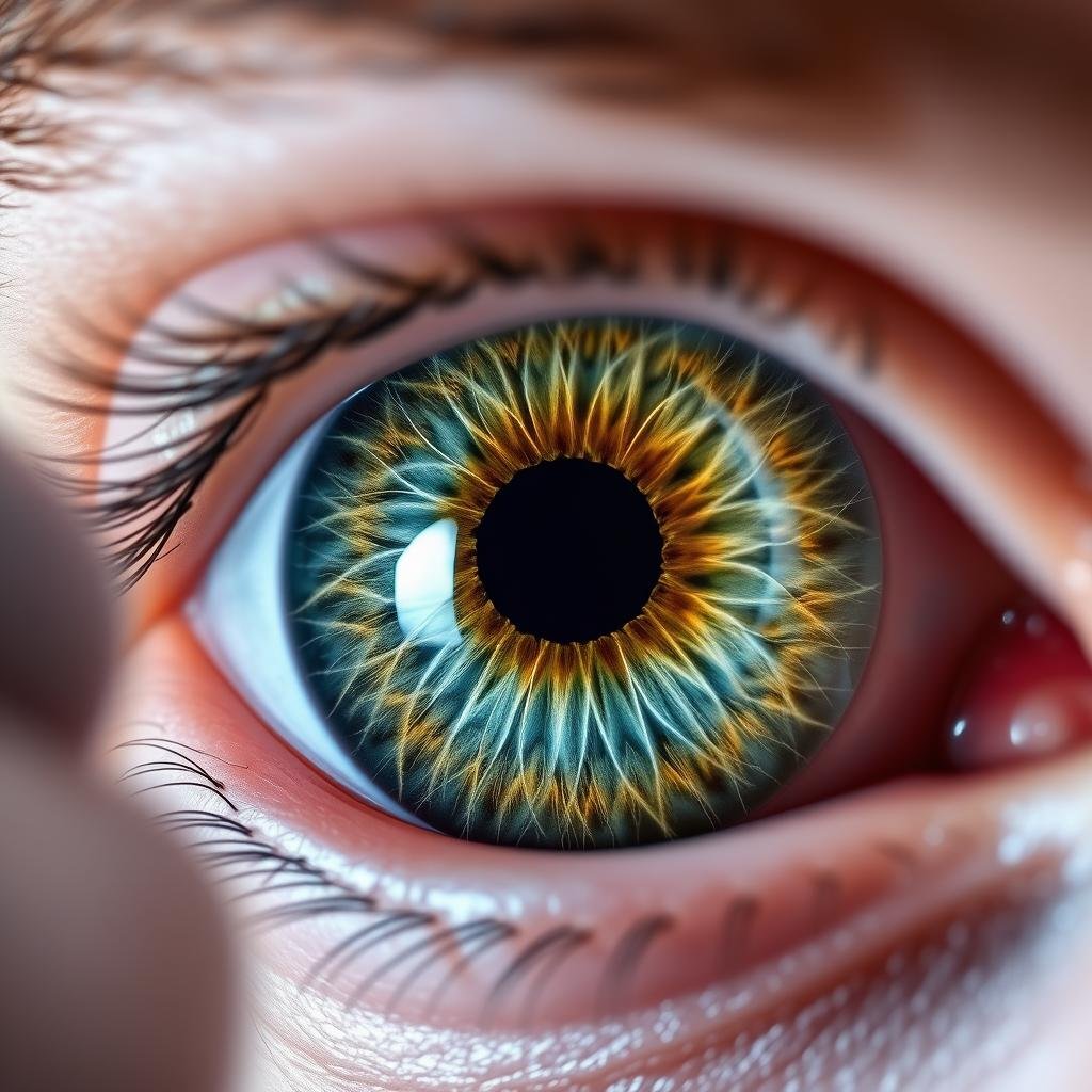 Close-up of iris being analyzed with digital iridology camera