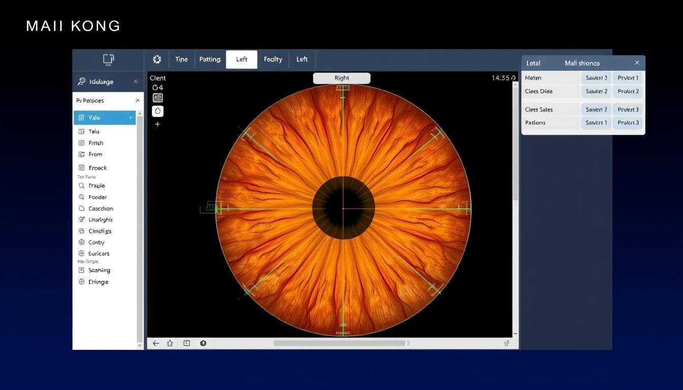 MAIKONG iridology software interface showing iris analysis