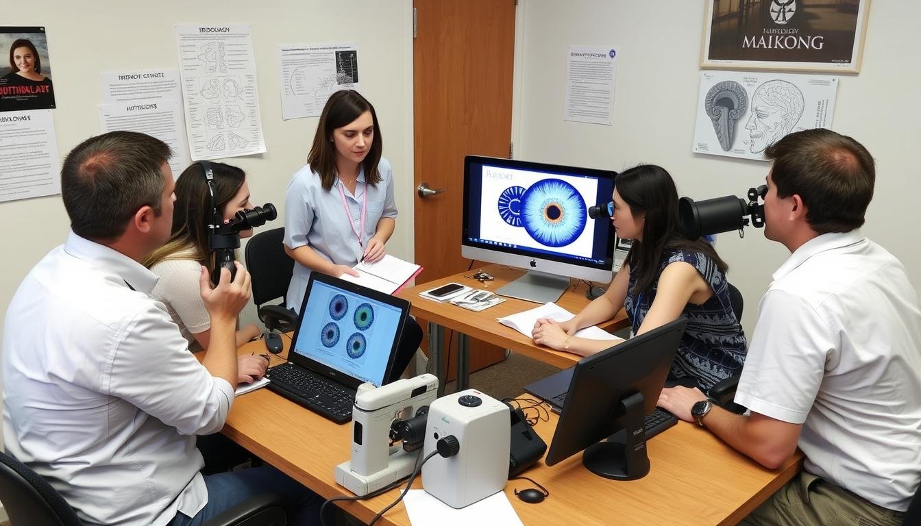 Professional iridology training session using MAIKONG equipment and educational materials