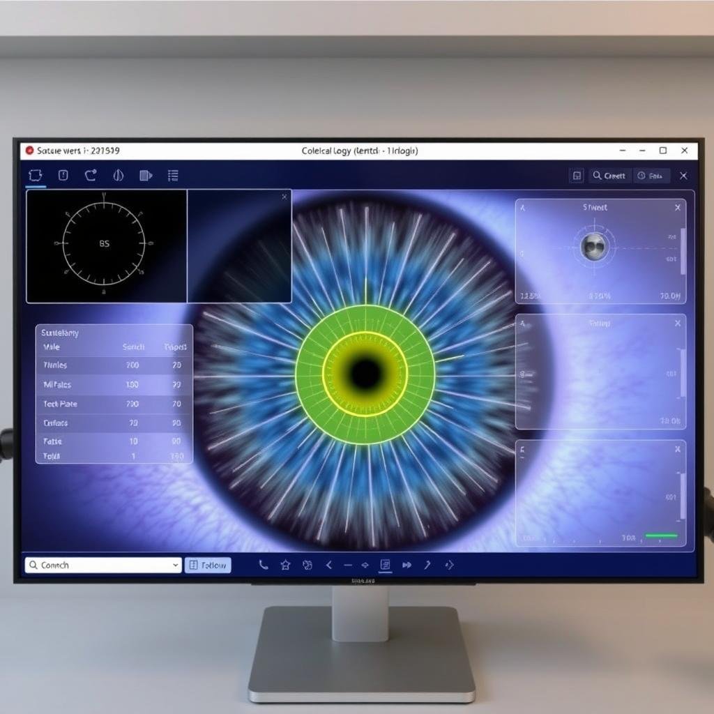 Screenshot of MAIKONG iridology software analyzing iris patterns