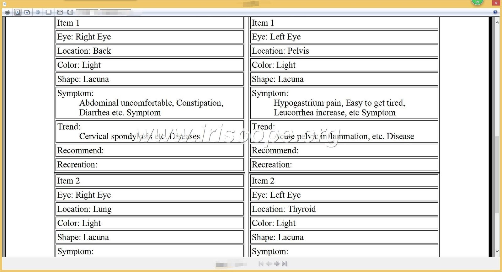 maikong Iridology software Reports