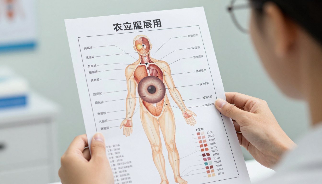 A person examining an iridology chart showing the mapping of iris regions to body systems