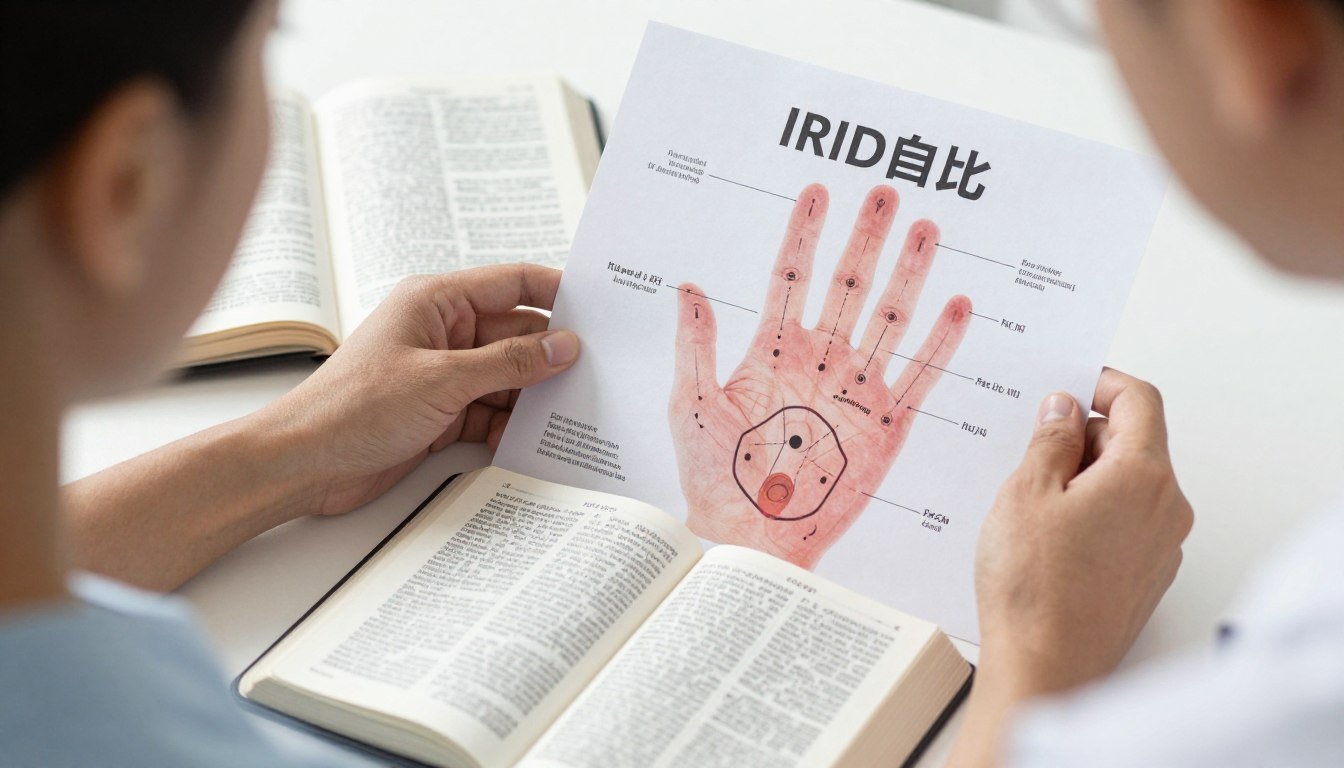 A person examining an iridology chart while holding a Bible, representing the intersection of iridology and Christianity