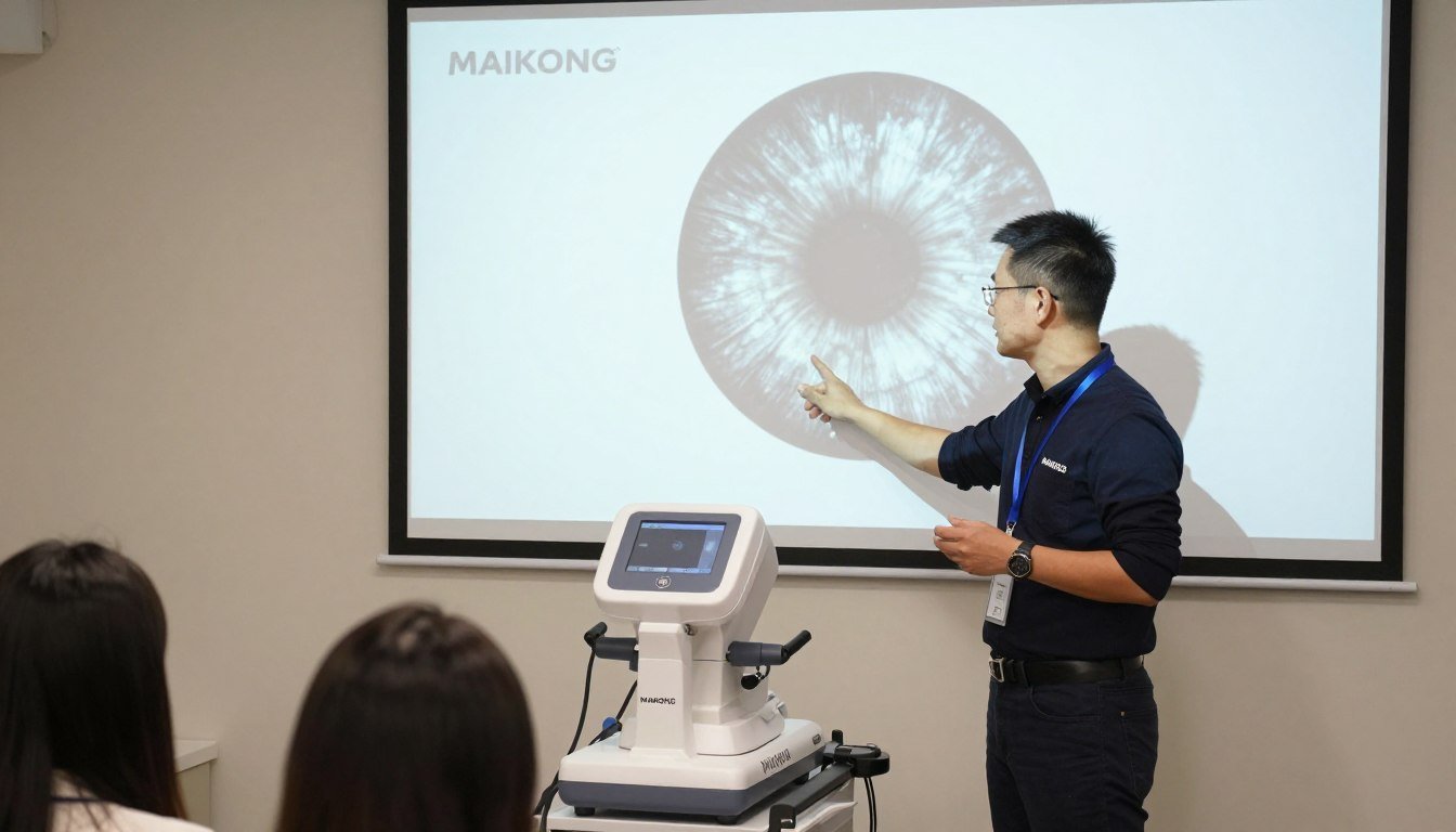 Advanced IIPA iridology techniques being demonstrated with MAIKONG equipment
