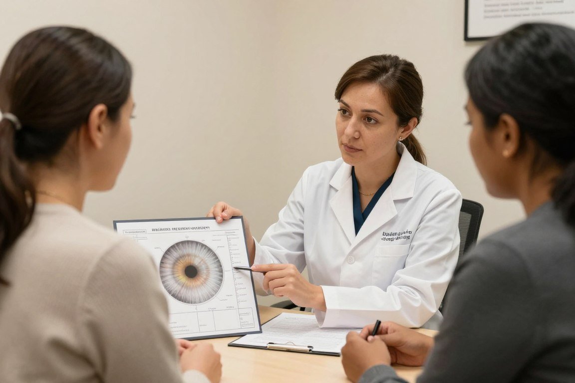 Certified iridologist in Austin consulting with a client