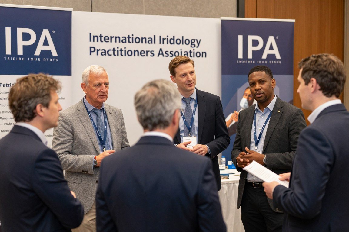 Group of certified iridologists networking at an International Iridology Practitioners Association conference