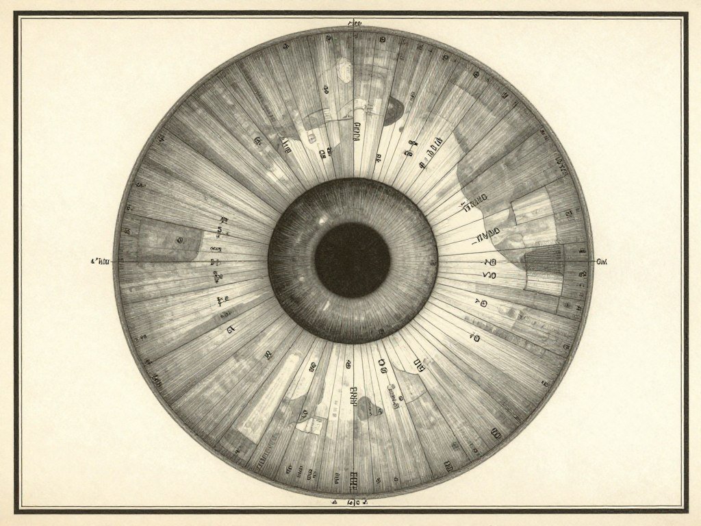 Historical iridology chart showing iris zones and their corresponding body systems