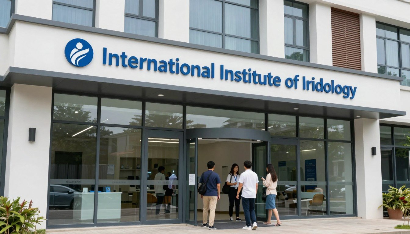 International Institute of Iridology headquarters building with students entering