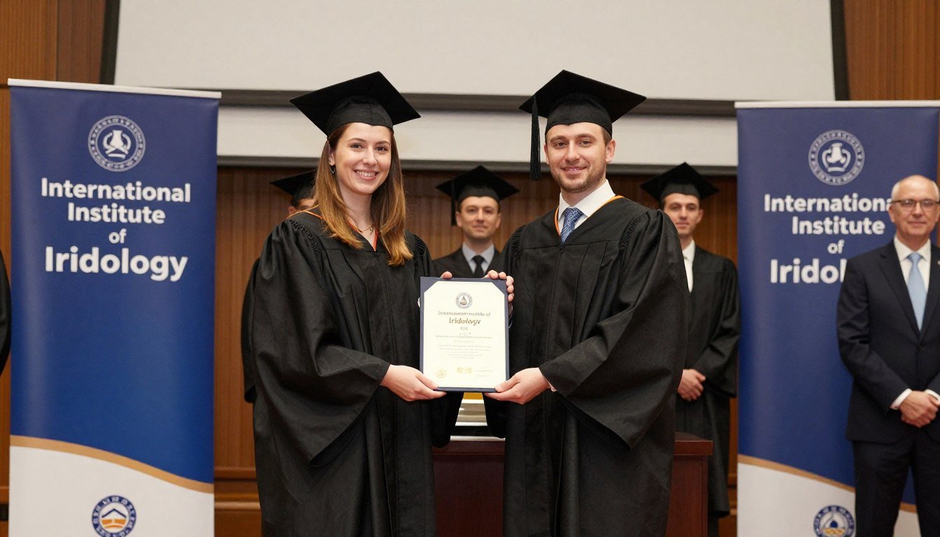 Iridology certification ceremony at the International Institute of Iridology with graduates receiving diplomas