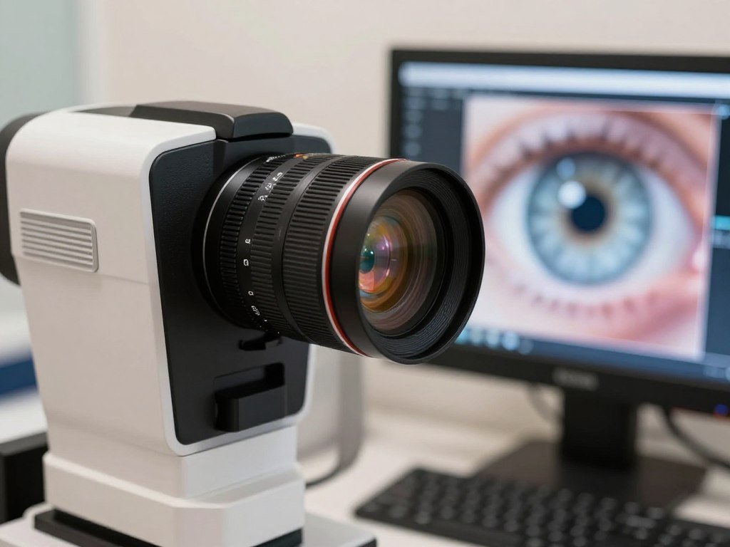 Modern iridology camera capturing a high-resolution image of an iris