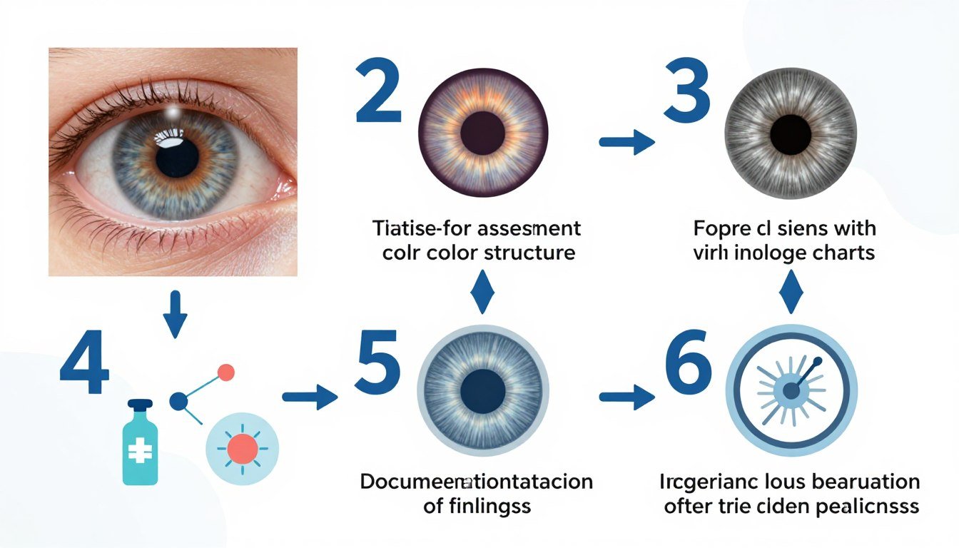 Step-by-step iridology analysis process showing application of iridology basics