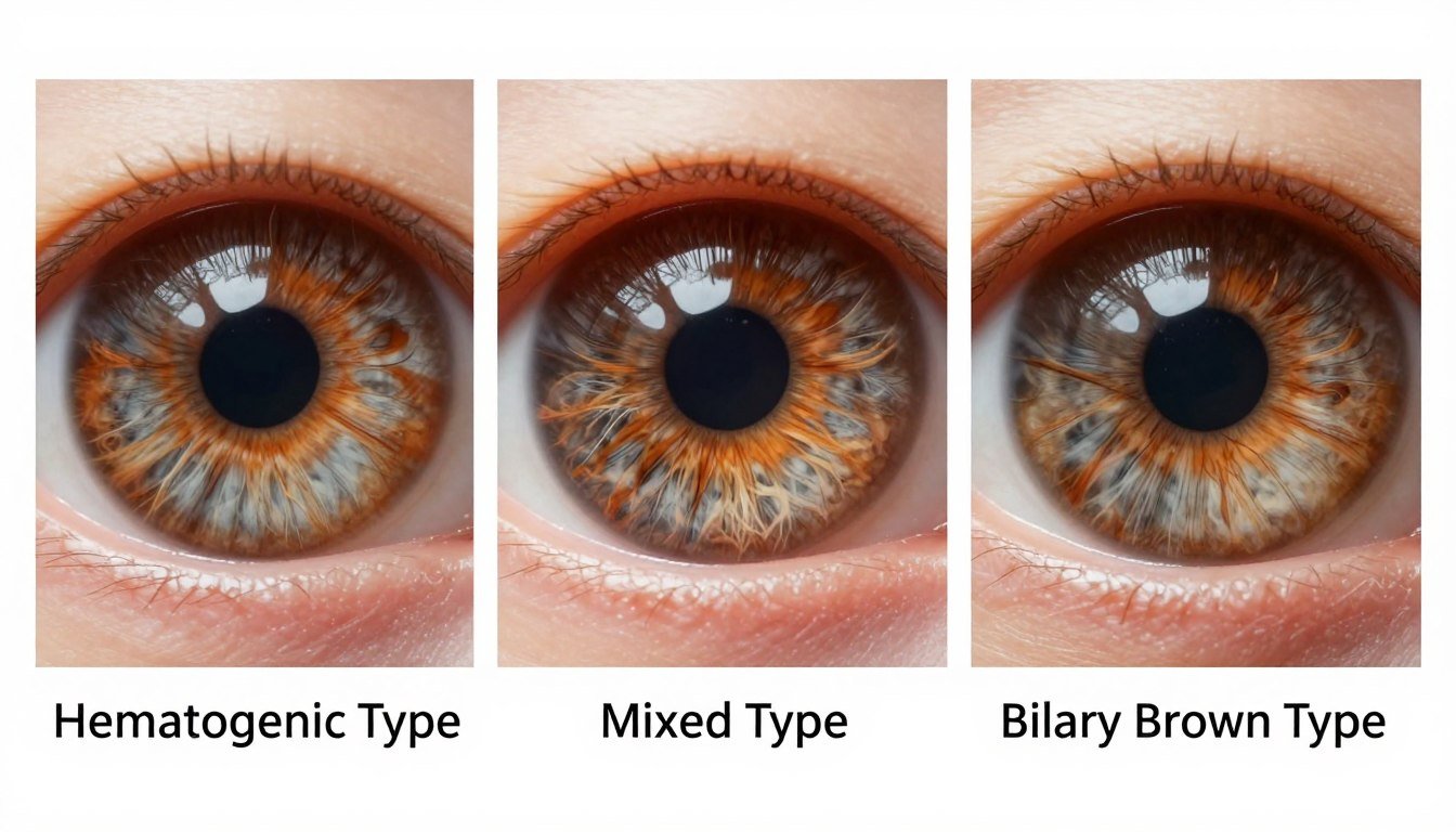 Three different constitutional types of brown eyes showing varying pigmentation patterns and structural characteristics