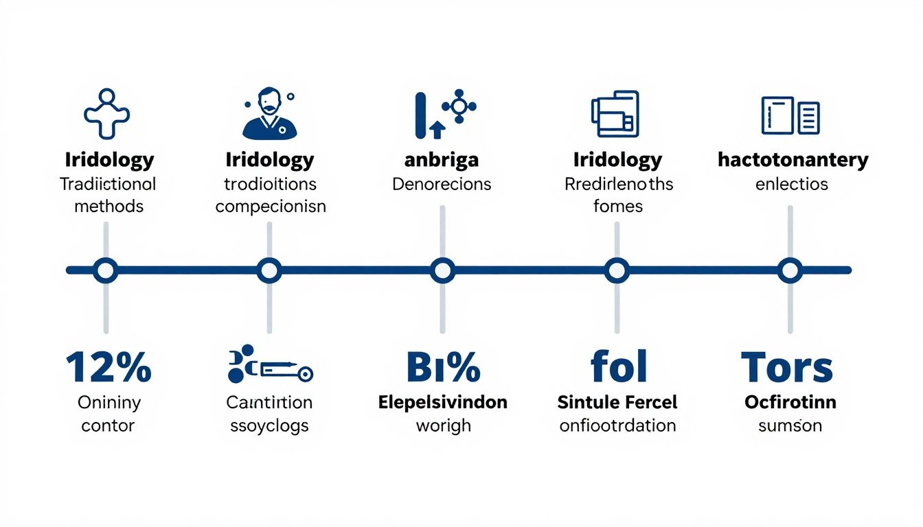 Timeline showing the evolution of iridology to integrated iridology