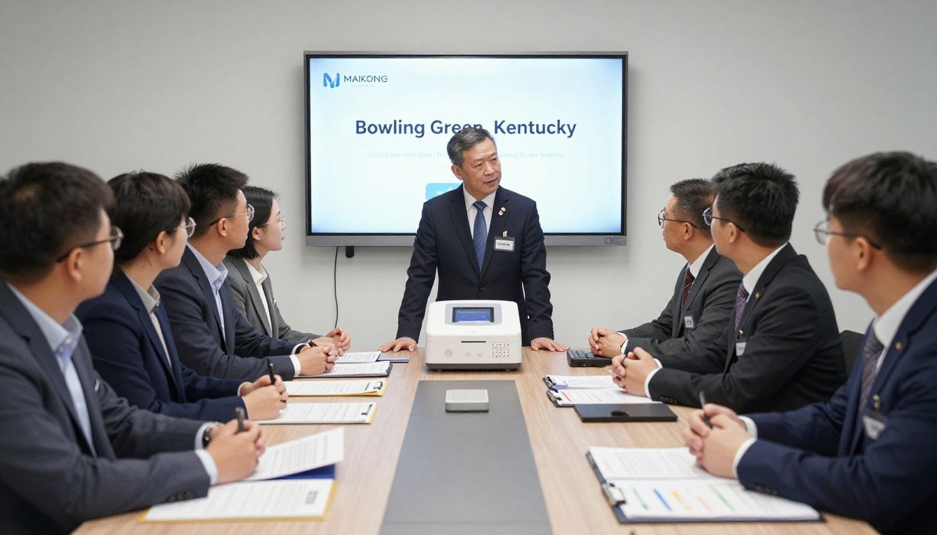 Business partnership meeting discussing MAIKONG distribution opportunities in Bowling Green