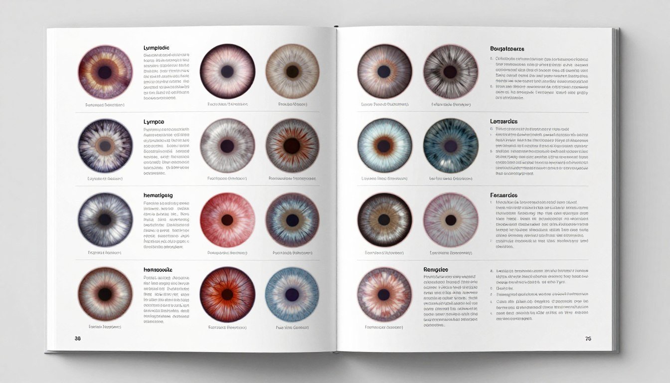 Constitutional iridology book showing different iris types and their health implications