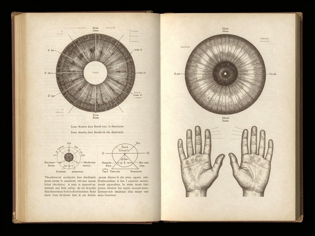 Historical iridology book with detailed iris charts from the early 20th century