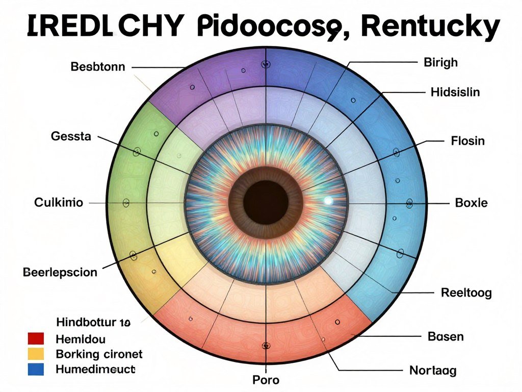 Iridology chart showing iris markings and their corresponding body systems