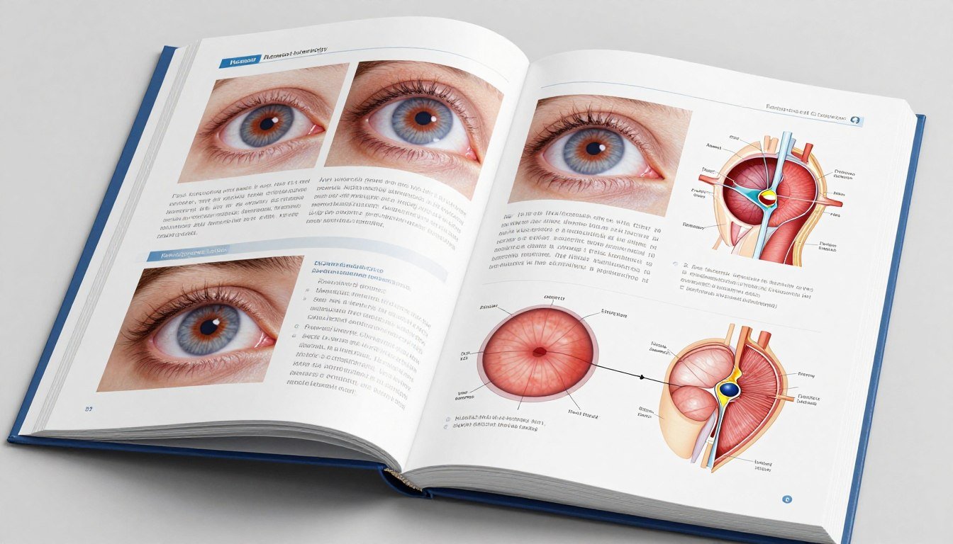 Sclerology textbook showing red line analysis in the white of the eye