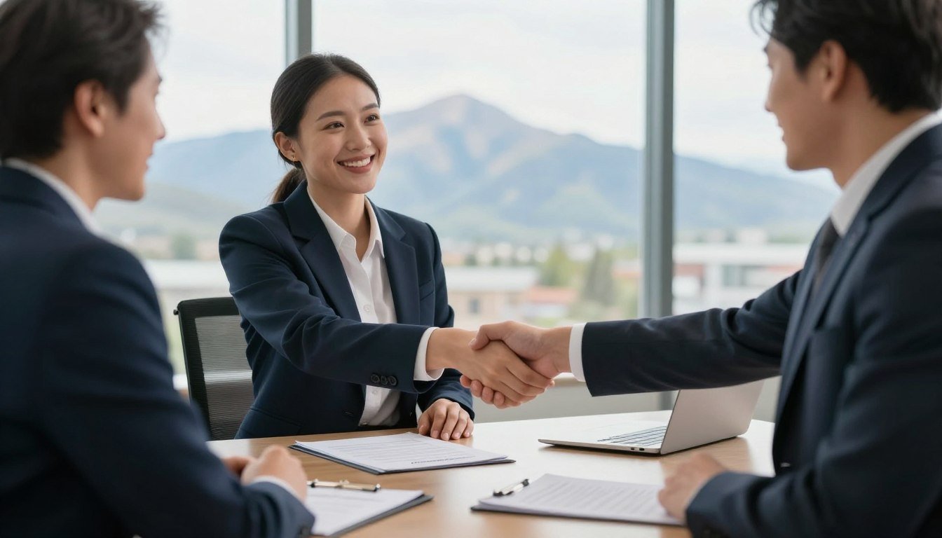 Business partnership handshake for distributor agreement