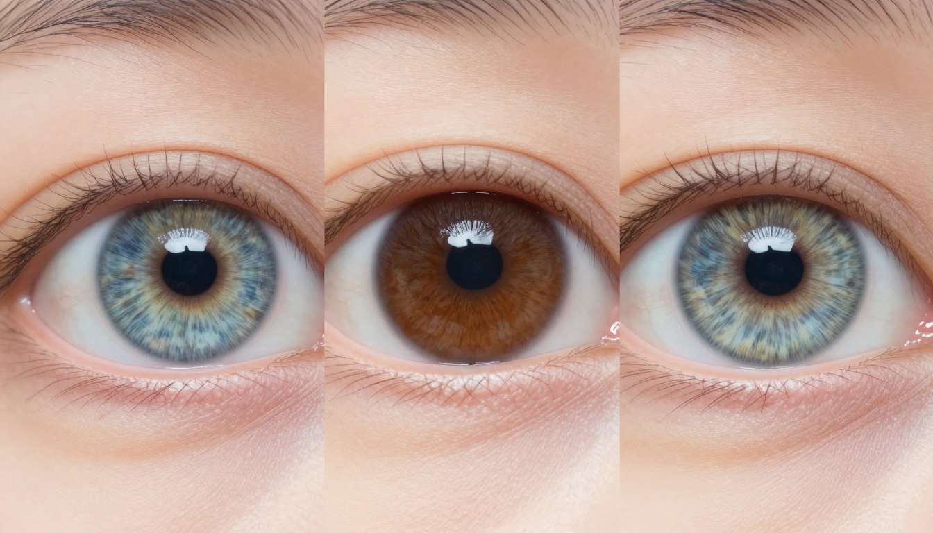 Comparison of different iris colors showing blue, brown, and green variations