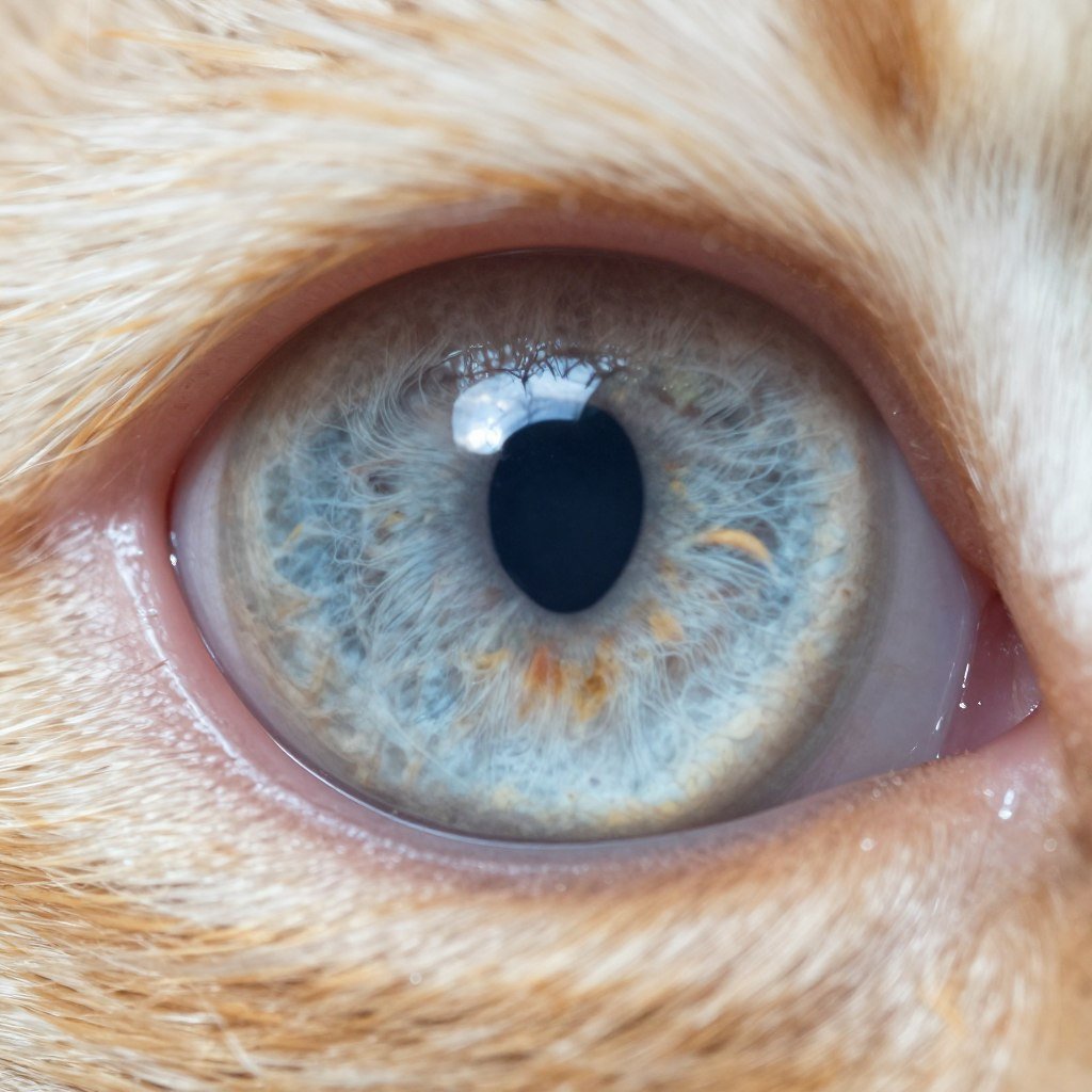 Feline iris showing color variations for veterinary iridology assessment