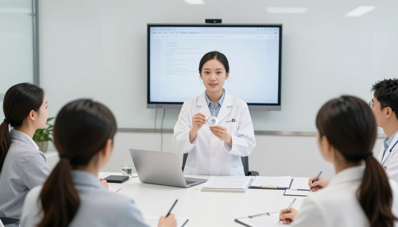 Iridology training classroom with students learning iris analysis