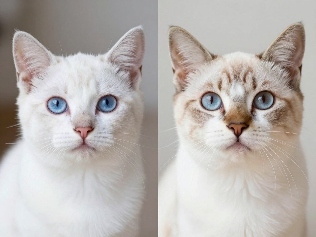 Kitten with blue eyes transforming to adult eye color