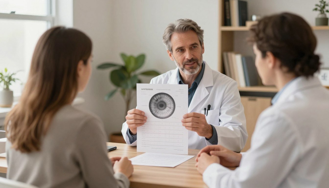 Patient asking questions during iridology consultation