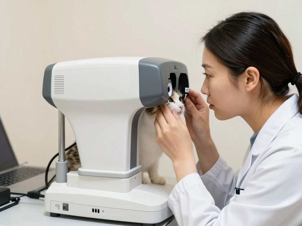 Practitioner examining cat eye with professional iridology camera