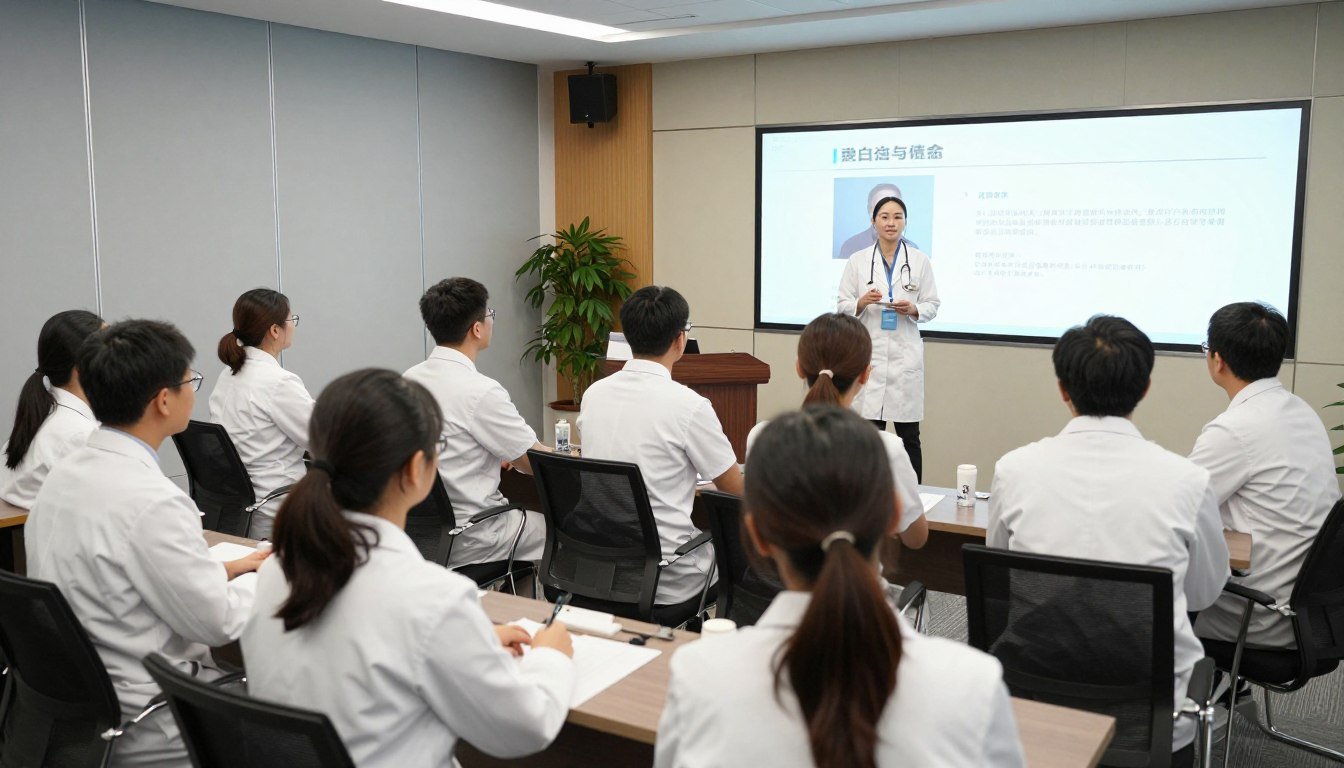 Professional training workshop with multiple practitioners learning iridology techniques
