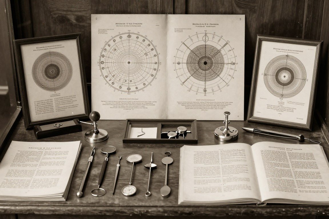 Vintage iridology equipment and iris charts from Bernard Jensen era